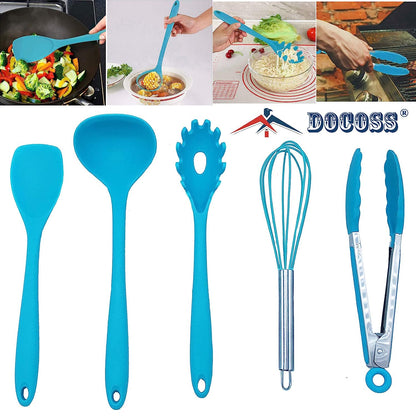 DOCOSS Pack of 10  Non Stick Spatula Set /Cooking Spoon Set / Silicone Spatulas For Cooking / Stainless Steel Core  nonstick spatula set for kitchen & Baking