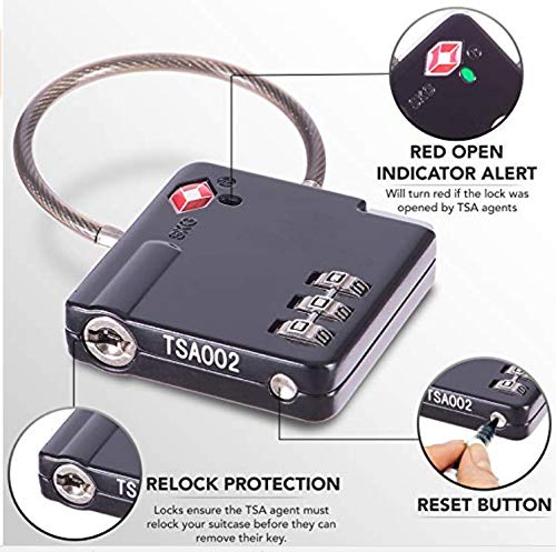 DOCOSS-Pack of 2- 529-Metal TSA Approved Lock Strong Cable International Password Locks For luggage Bag Travel Locks(Multi-color)