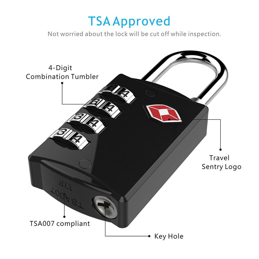 DOCOSS-Set of 2-309-Metal TSA Lock 4 Digit for Luggage Bag International Number Password Travel Locks