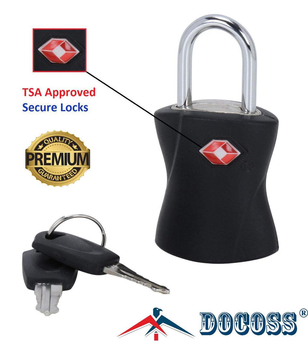 DOCOSS Metal Lock TSA Approved with Keys International Lock for Bag Luggage Travelling Locks Padlock, Metallic (Black) - Pack of 2