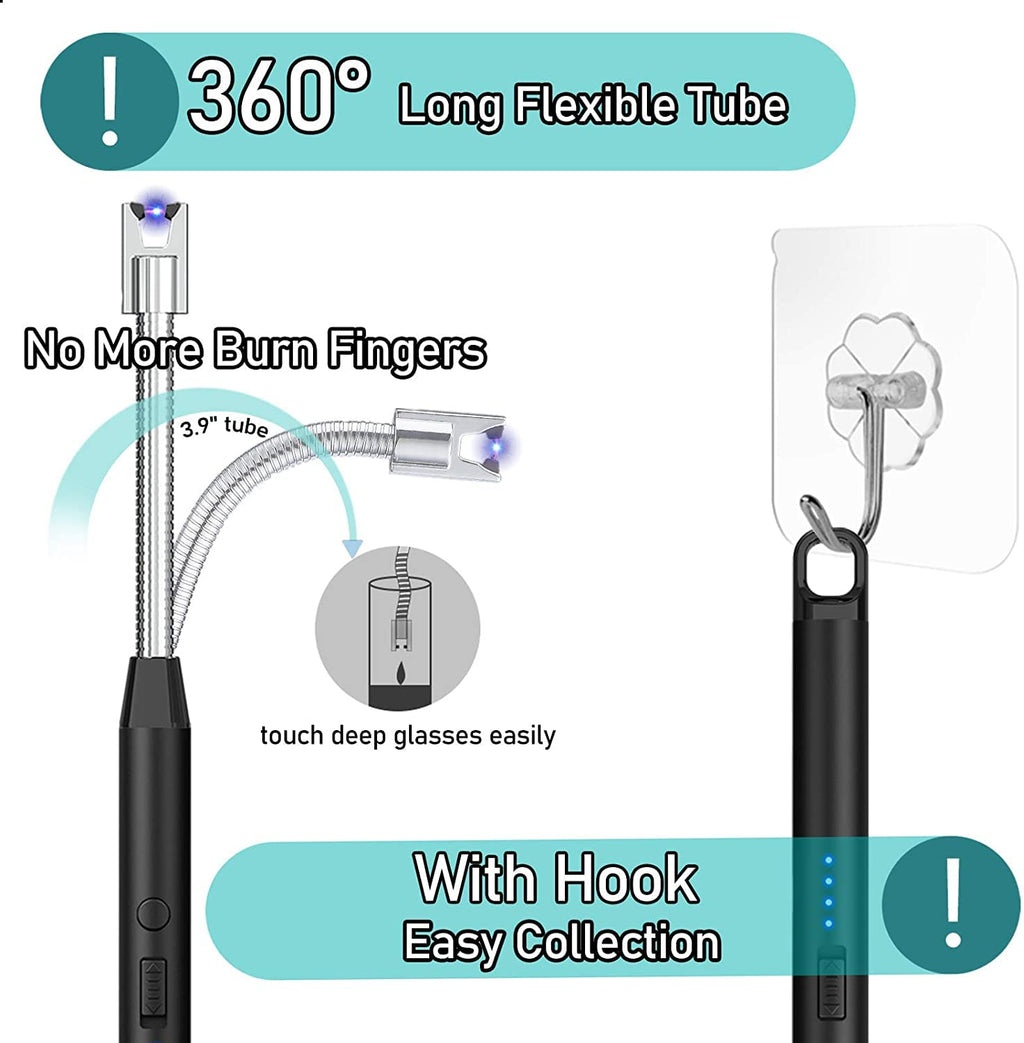 DOCOSS - Rechargeable Electric Gas Lighter Kitchen Lighter Chargeable USB Arc for Candle Flexible Neck for Gas,diyas,agarbatti,Candle (Black)