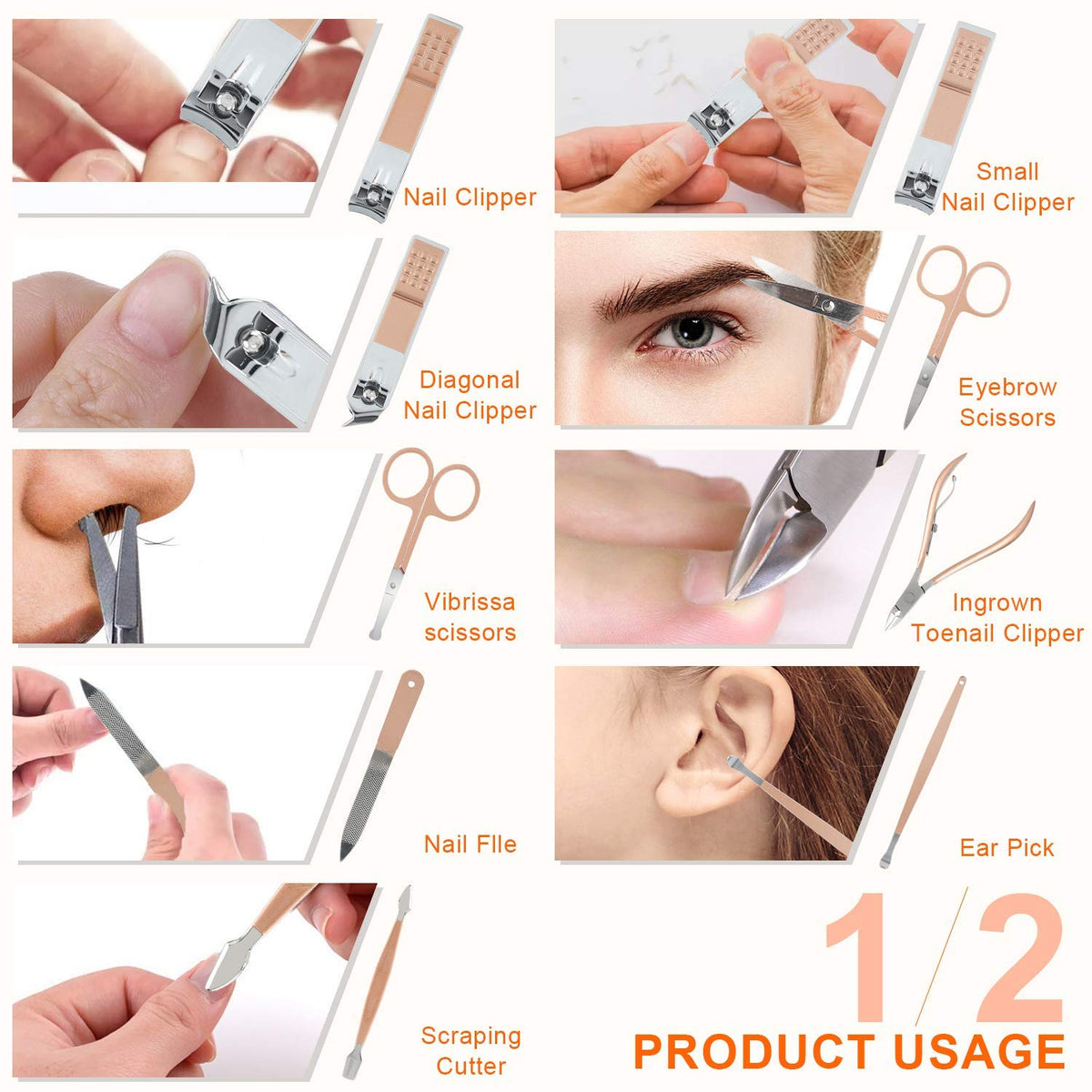 DOCOSS-18 IN 1 Stainless Steel Professional Manicure Set Nail Cutter For Women Nail Scissors Grooming Kit Manicure Pedicure Kit For Women Nail Acne Remover needle, Blackhead Tool With Leather Case