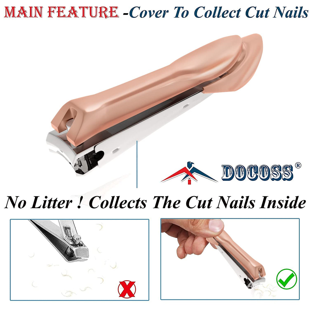 DOCOSS Professional Rose Gold Nail Cutter Kit Set With Filer & Toenail Fingernail Clipper Stainless Steel Nail Clipper Set / Nail Cutter For Men Women (Rose Gold)