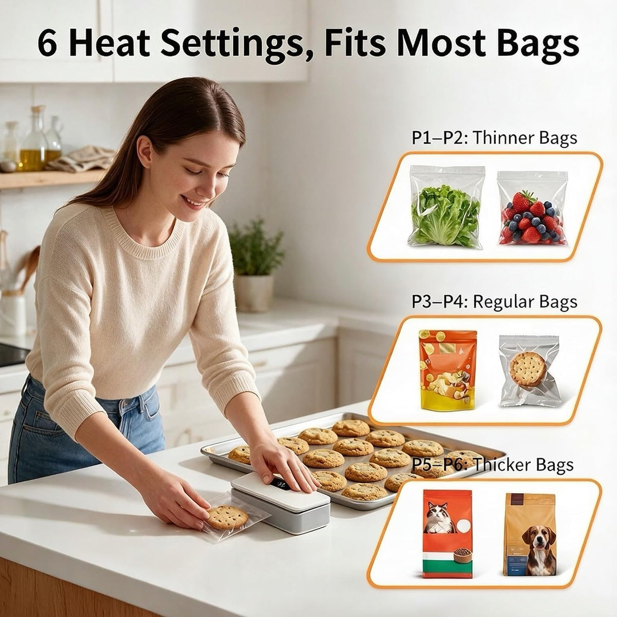 Docoss Rechargeable Mini Bag Sealer with Cutter & Power Display, Magnetic Mini Bag Sealer Fridge for Food Storage with 6 Adjustable modes, Portable Heat Sealing Machine for Kitchen Snacks