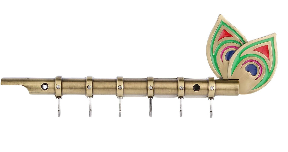 DOCOSS - Brass BIG Antique Flute 6 pin For Keys Hanger Hook,Wall Key Holder, Key Stand, Keys Rack Hook, Key Hanging Hooks