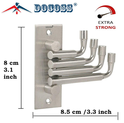 DOCOSS -Flexible Stainless Steel 4 Pin Bathroom Hooks Cloth Hanger Wall Hook Door Robe Hooks for Hanging Keys,Clothes,Towel Steel Hook (PACK OF 2, SILVER)