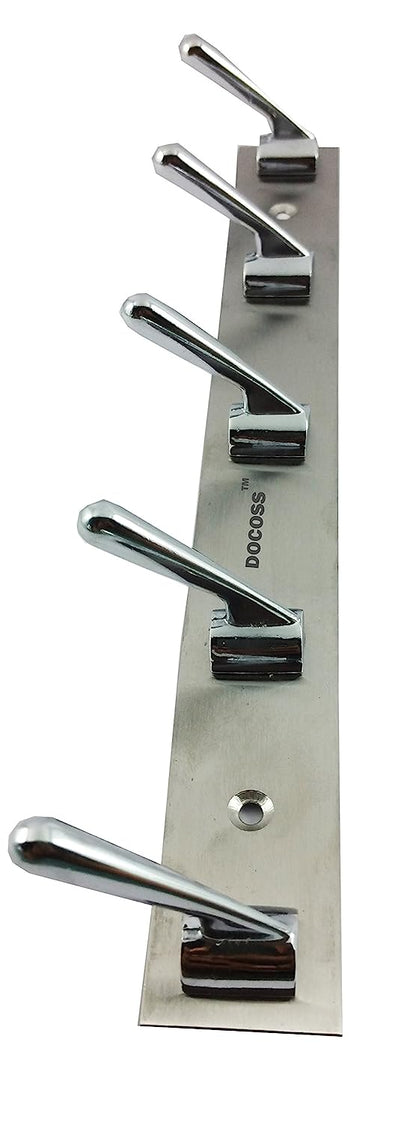 DOCOSS Deluxe Stainless Steel Bathroom Cloth Hooks 5 Pins Hanger Door Wall Bedroom Robe Hooks Rail for Hanging Keys,Clothes,Towel Steel Hook