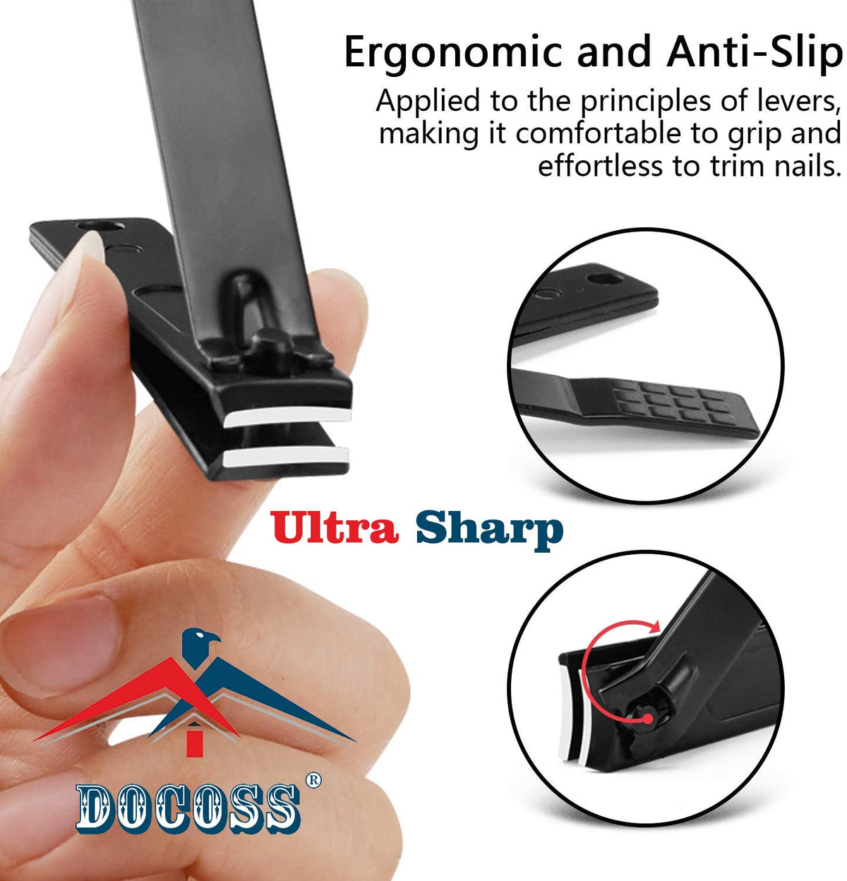 DOCOSS Pack Of 3 Stainless Steel Nail Cutter Kit Set & Toenail Fingernail Clipper/Nail Clipper Set/Nail Cutter For Men Women (Black)