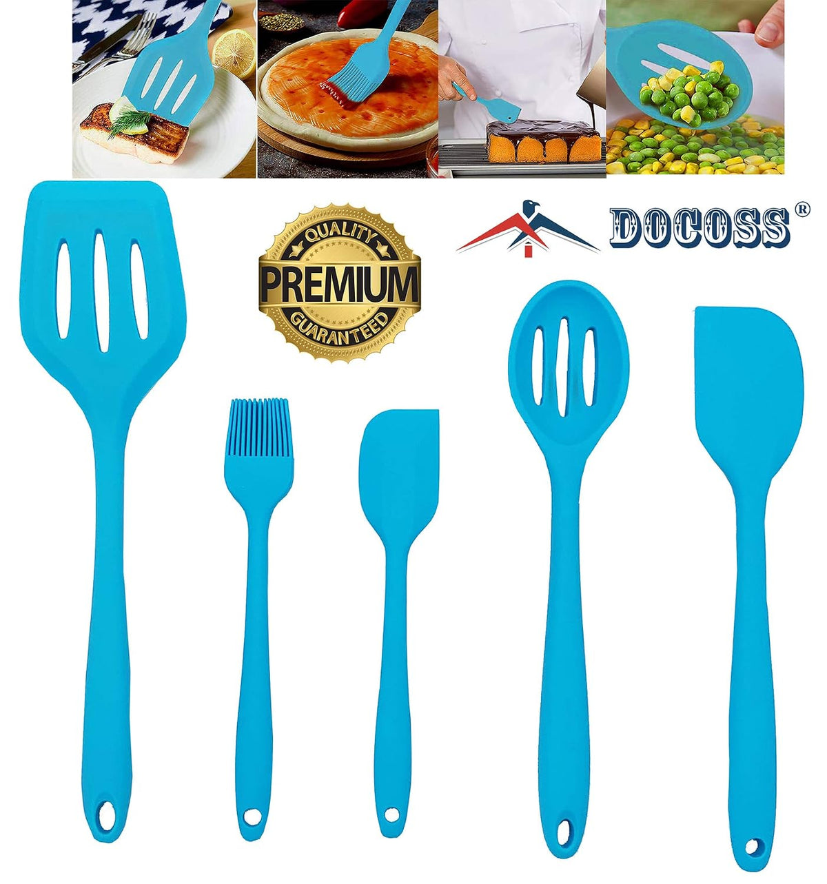 DOCOSS Pack of 10 Non Stick Spatula Set/Cooking Spoon Set/Silicone Spatulas for Cooking/Stainless Steel Core nonstick Spatula Set for Kitchen & Baking