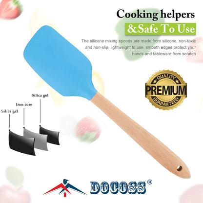 DOCOSS- Pack of 2-Wooden Spatula For Non Stick Pan /Silicone Spatula For Kitchen With Non Stick Spatula Set,Heat Resistant Silicon Spatulas For Cooking /Spatula For Cake /Dosa Spatula ,Baking Accessories