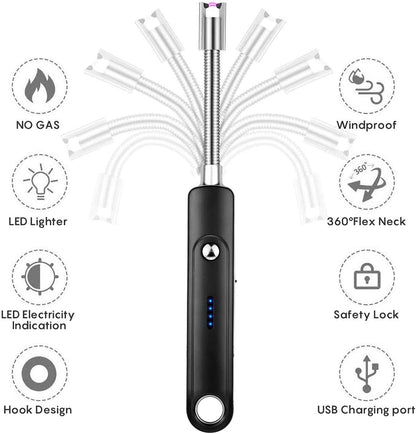 DOCOSS - Rechargeable Electric Gas Lighter Kitchen Lighter 280 mAh High battery Capacity Chargeable USB Arc Long Lighter for Candle Flexible Lighter Neck for Gas,diyas,agarbatti,Candle (Black)