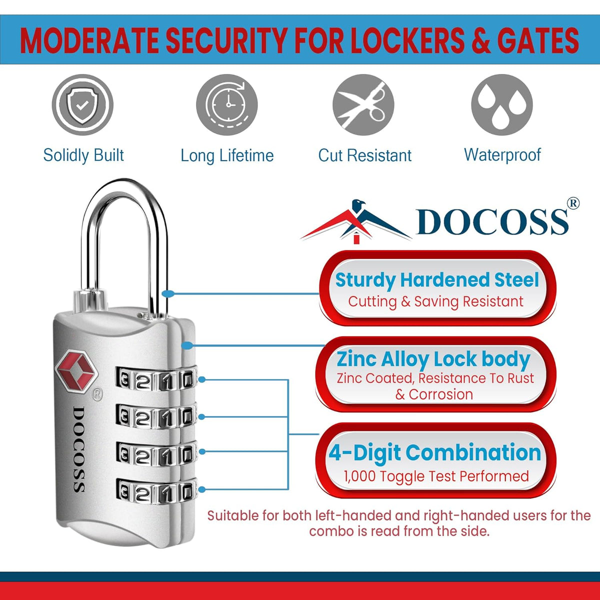 DOCOSS-Set of 2-309-Metal TSA Lock 4 Digit for Luggage Bag Number Password Travel Locks