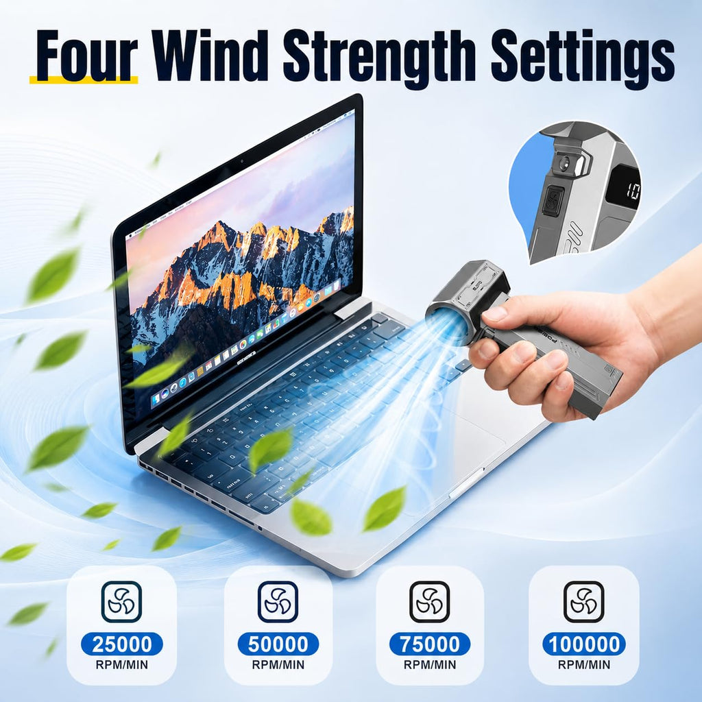 DOCOSS Mini Electric Air Duster & Vacuum Cleaner, Powerful Air Blower for PC with 1,00,000RPM, LED Display, High-Speed Rechargeable Dust Cleaner for Computer, Laptop with 4 Speed Levels