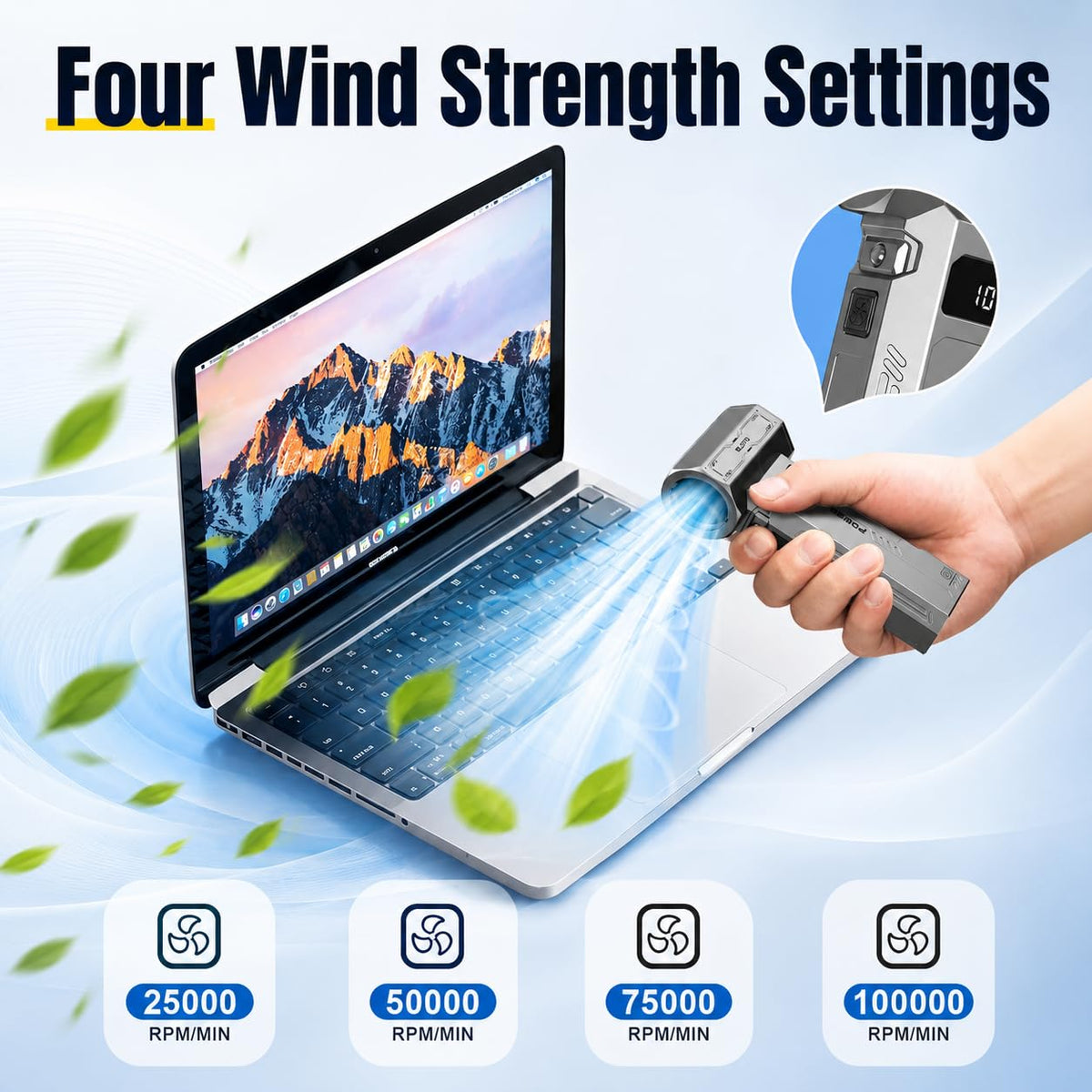 DOCOSS Mini Electric Air Duster & Vacuum Cleaner, Powerful Air Blower for PC with 1,00,000RPM, LED Display, High-Speed Rechargeable Dust Cleaner for Computer, Laptop with 4 Speed Levels