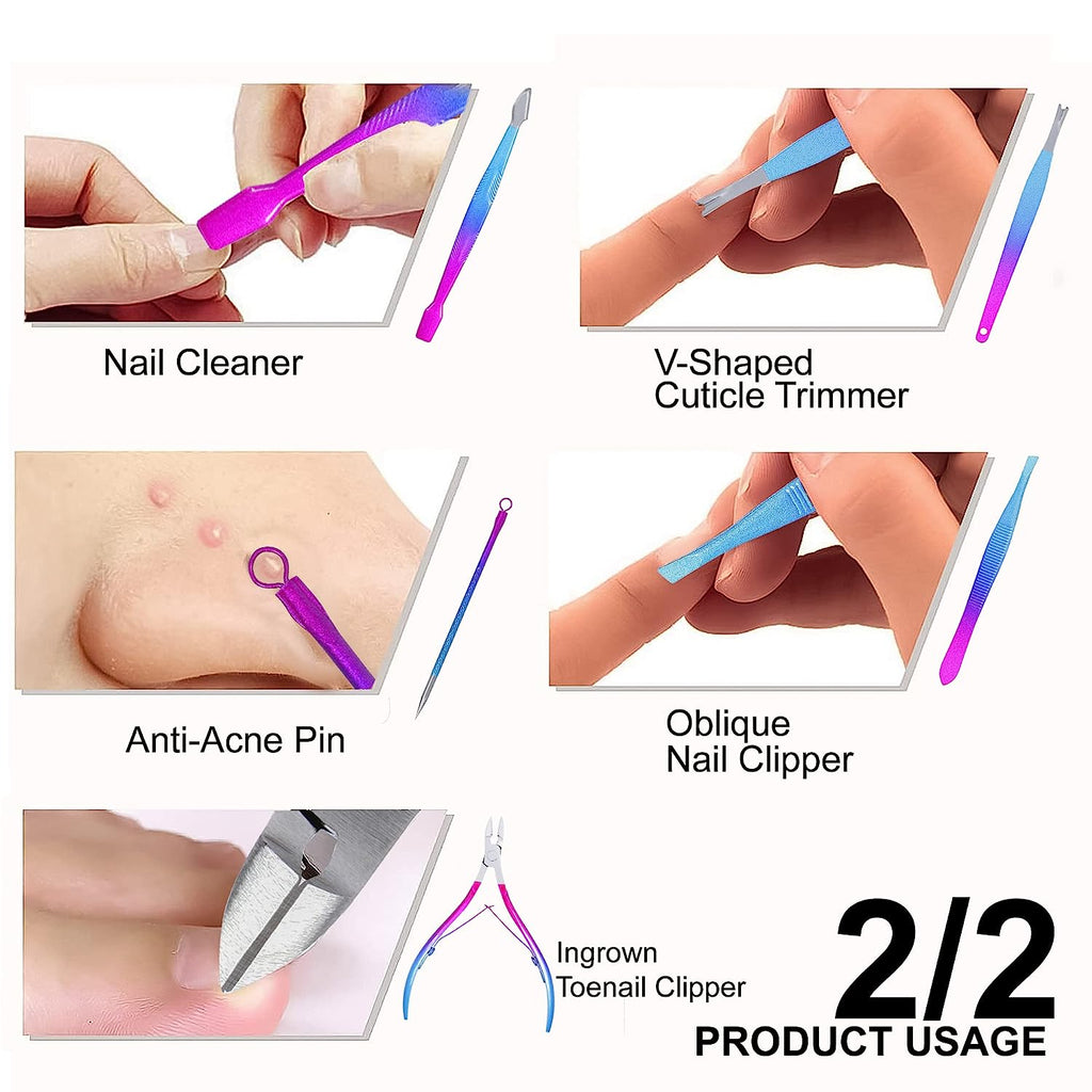 DOCOSS-12 IN 1 Stainless Steel Proffesional Manicure Pedicure Set Nail Cutter ,Scissors Grooming Kit with Peeling Knife, Nail Cleaning Knife, Acne needle, Blackhead Tool With Leather Travel Case