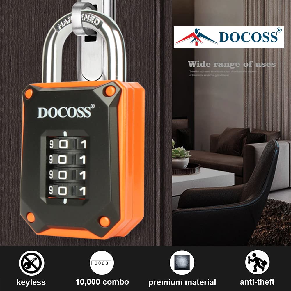 DOCOSS Zinc Strong Number Lock for Door/Combination Padlock, Gate, Gym Locker - Orange Black