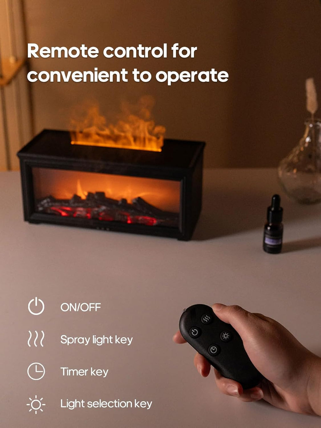 Docoss Charcoal Aroma Diffuser for Home Electric with 7 Colors, Aromatherapy Essential Oil Fragrance Diffuser & Fireplace Flame Diffuser with Remote for Home, Bedroom