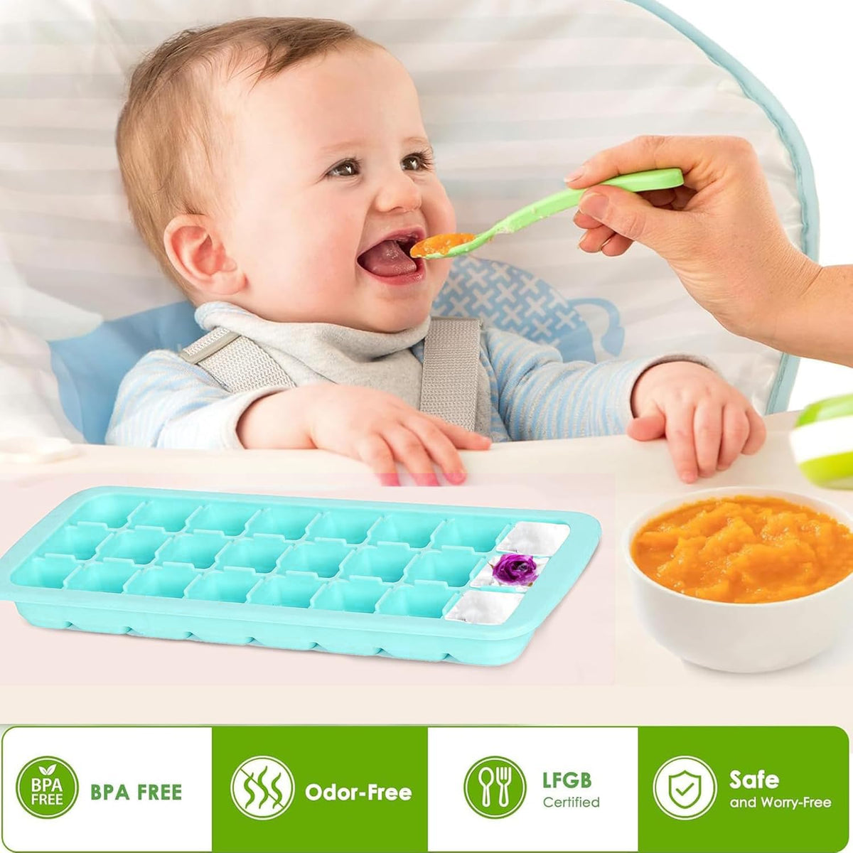 DOCOSS -Big Premium Silicon Ice Cube Maker Trays for Freezer,Food Grade Silicone Ice Cube Tray Box Mould with Lids, Perfect Fridge Thin Ice Tray (Blue)(1 pc)