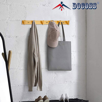 DOCOSS-Exclusive Extra Long 40 cm Gold 6 Pin Metal Bathroom Cloth Hooks Hanger Door Wall Robe Hooks Rail for Hanging Keys,Clothes,Towel (Pack of 1,2,3)
