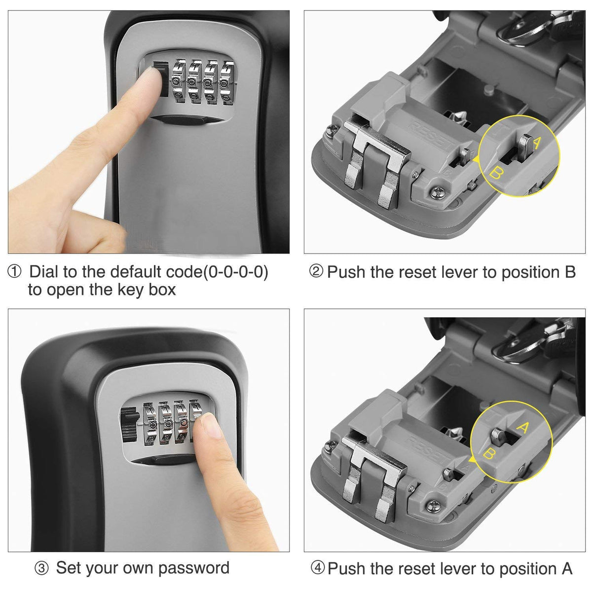 DOCOSS - Metal Key Safe Combination Storage Box Outdoor Wall Mounted with Code Password Security Lock for House Outdoor(Black,Grey)