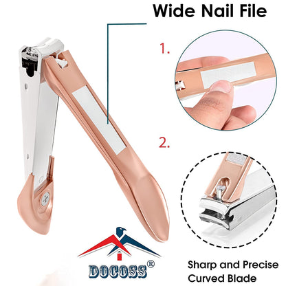 DOCOSS Professional Rose Gold Nail Cutter Kit Set With Filer & Toenail Fingernail Clipper Stainless Steel Nail Clipper Set / Nail Cutter For Men Women (Rose Gold)