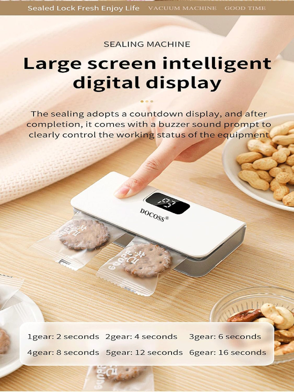Docoss Rechargeable Mini Bag Sealer with Cutter & Power Display, Magnetic Mini Bag Sealer Fridge for Food Storage with 6 Adjustable modes, Portable Heat Sealing Machine for Kitchen Snacks