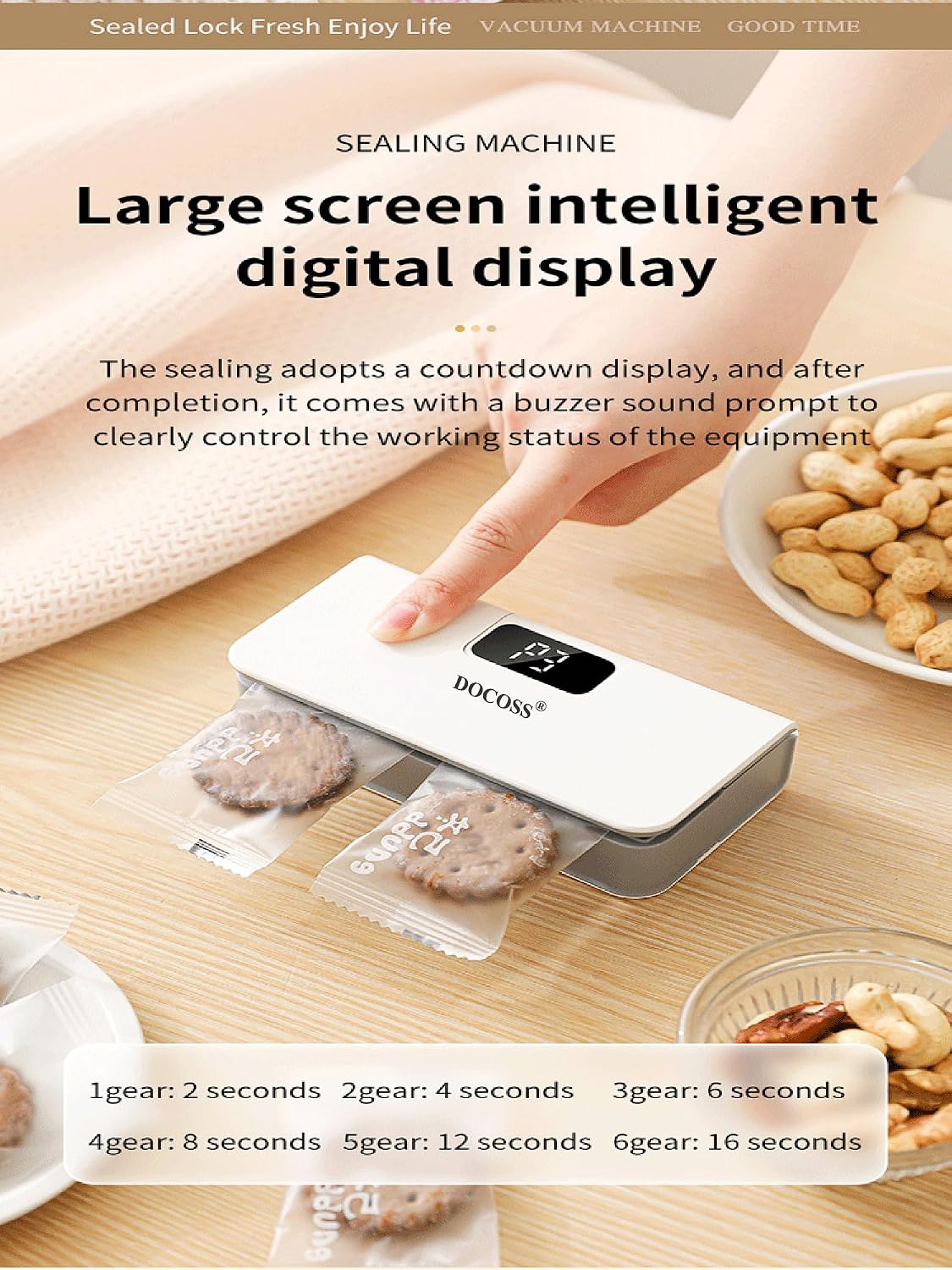 Docoss Rechargeable Mini Bag Sealer with Cutter & Power Display, Magnetic Mini Bag Sealer Fridge for Food Storage with 6 Adjustable modes, Portable Heat Sealing Machine for Kitchen Snacks