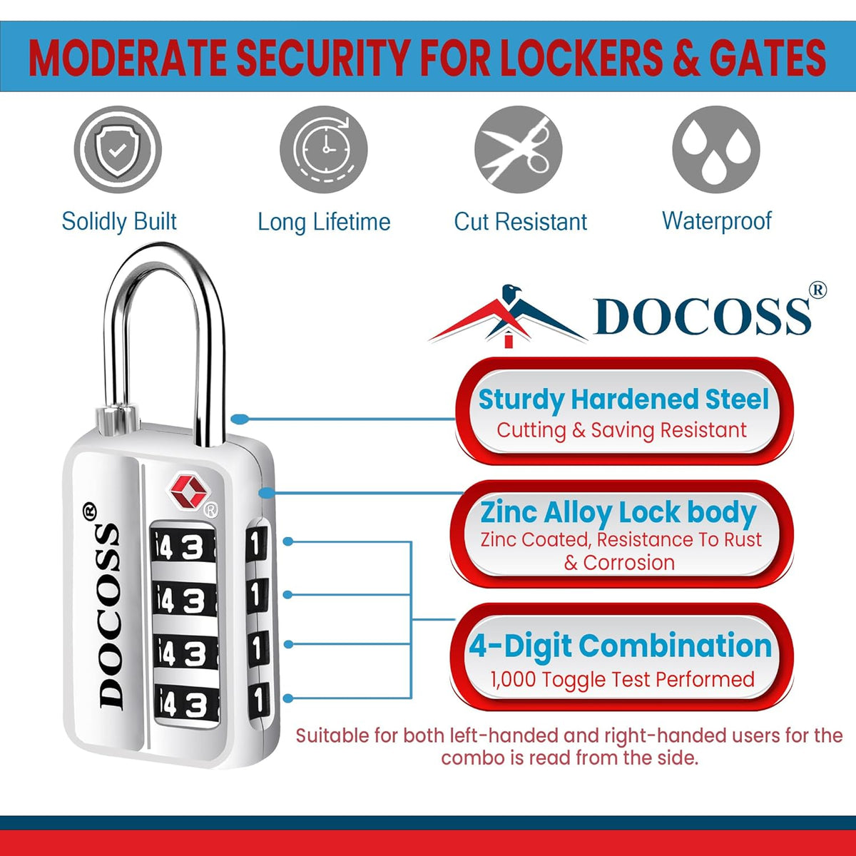 DOCOSS-Set of 2-116 Metal TSA Locks for Luggage, Number Lock for Bag 4 Digit Small Locks for Luggage TSA Lock Combination Password Locks for Travel (Black,Silver)