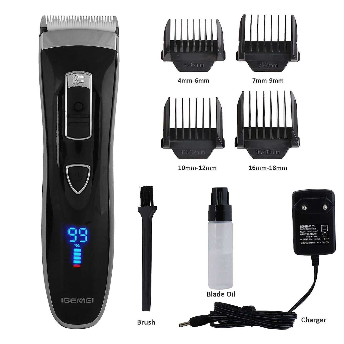 Docoss -Digital Trimmer Rechargeable Beard Trimmer Cordless for Men Professional Hair Clipper / 120 Mins Working Time With 4 Guide Comb ,Titanium Blades (Silver)