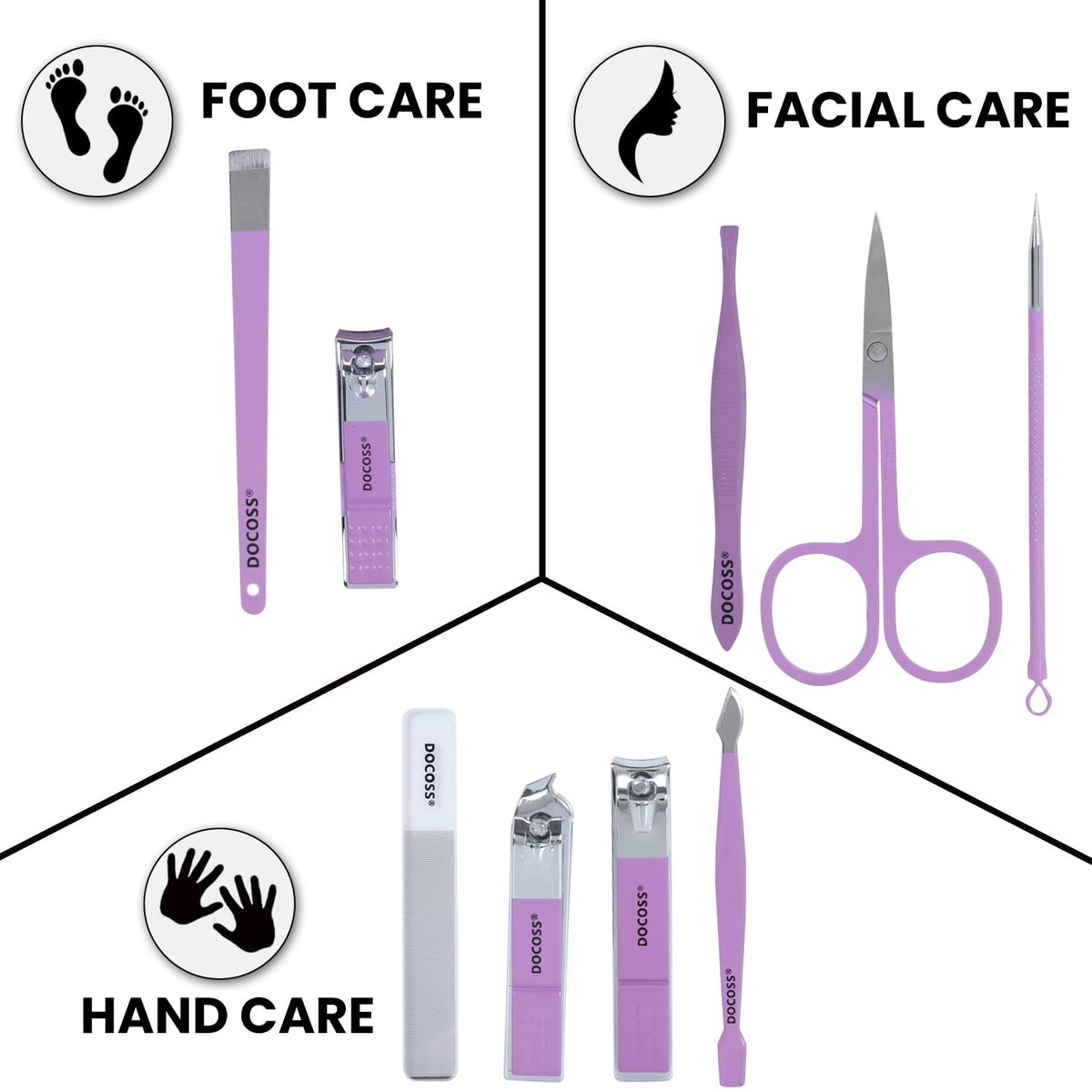 DOCOSS Manicure Kit For Women,Nail Cutter Kit For Women/Girls With Leather Pouch for Manicure Pedicure kit with Acne needle,Nail Cllippers And Tools (Purple Lilac