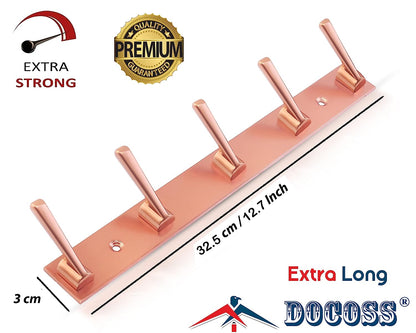 DOCOSS-Pack of 3-Deluxe Metal Rose Gold 5 Pin Cloth Wall Hanger for Clothes Door Hangers Cloth Hook Bathroom Hooks Rail for Hanging Towel ,Bathroom Accessories