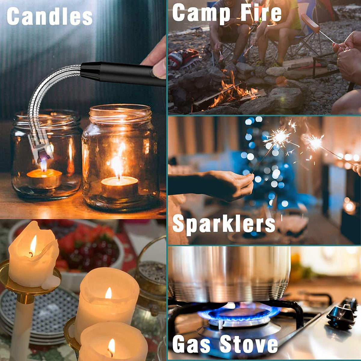 DOCOSS - Rechargeable Electric Gas Lighter Kitchen Lighter Chargeable USB Arc for Candle Flexible Neck for Gas,diyas,agarbatti,Candle (Black)