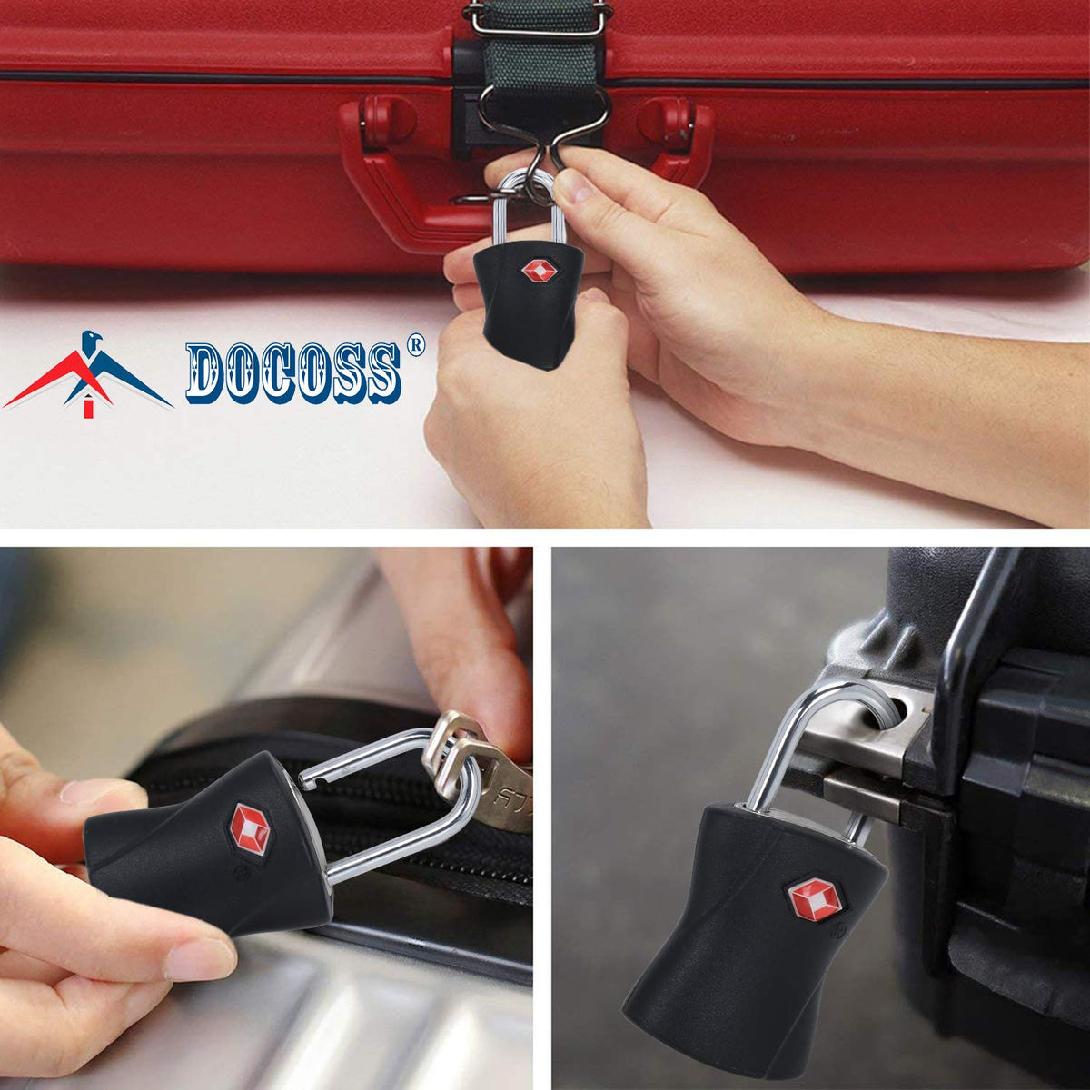 DOCOSS Metal Lock TSA Approved with Keys International Lock for Bag Luggage Travelling Locks Padlock, Metallic (Black) - Pack of 2