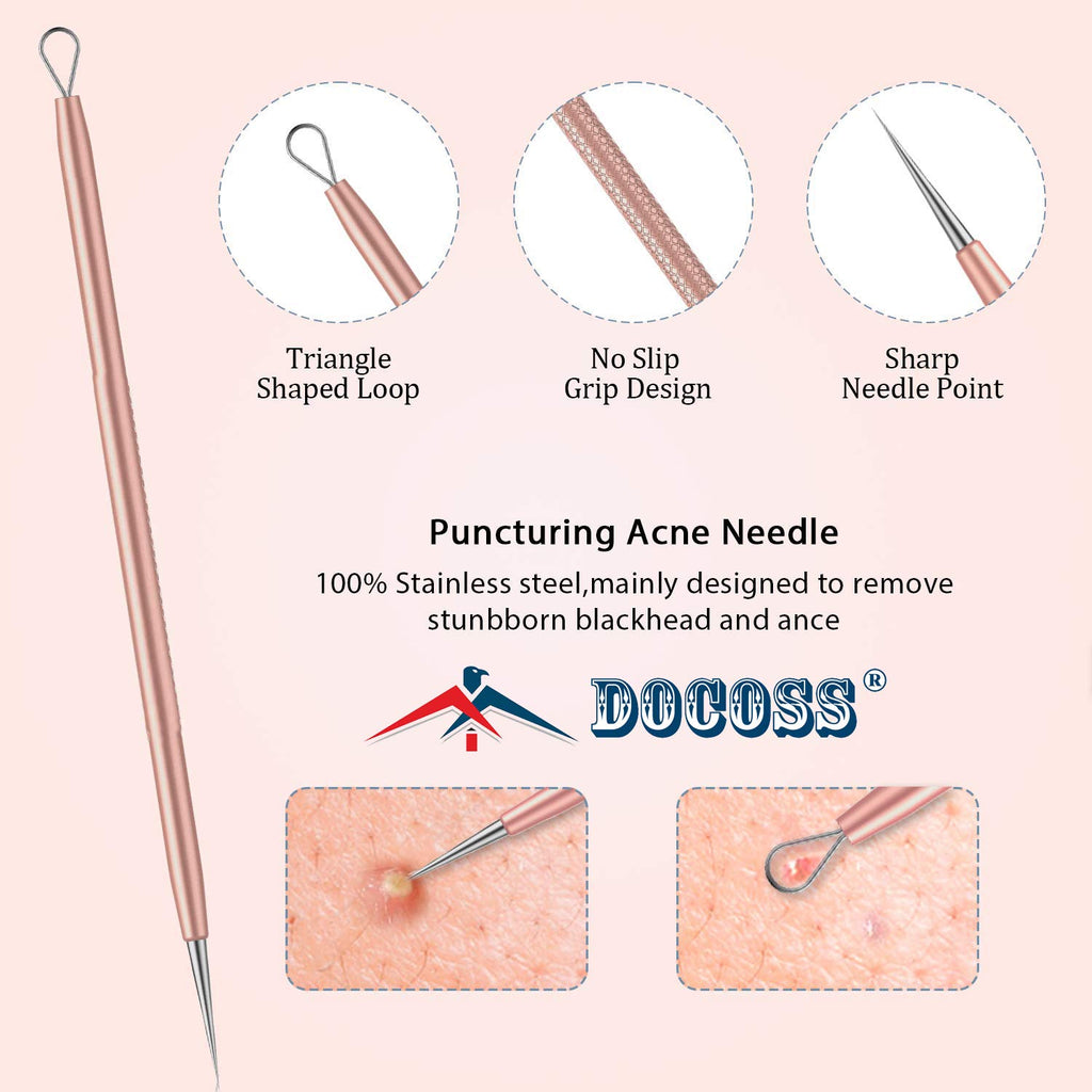 DOCOSS- 5 Pcs Stainless Steel Blackhead Remover Tool Acne removal tool /Blackhead Tweezers Pimple Removal Tool Acne Needle Set /Acne Extractor Tool With Metal Case