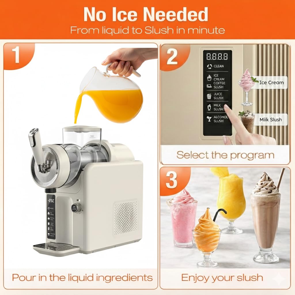 Docoss 1.8L Slushie Machine & Soft Serve Ice Cream Maker Machine, No Ice Needed, Self-Cleaning, LED Display,5 Presets for Frozen Drink, Milkshake, Cocktails, Frappes and More
