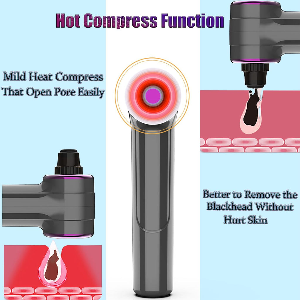 Docoss Ultrasonic Black head Remover Tool with Heating Mode -Rechargeable White heads & Blackhead Removal Machine for Nose with 5 Suction Levels and Probes, 2 in 1 Pore Cleaner for Brighter Face