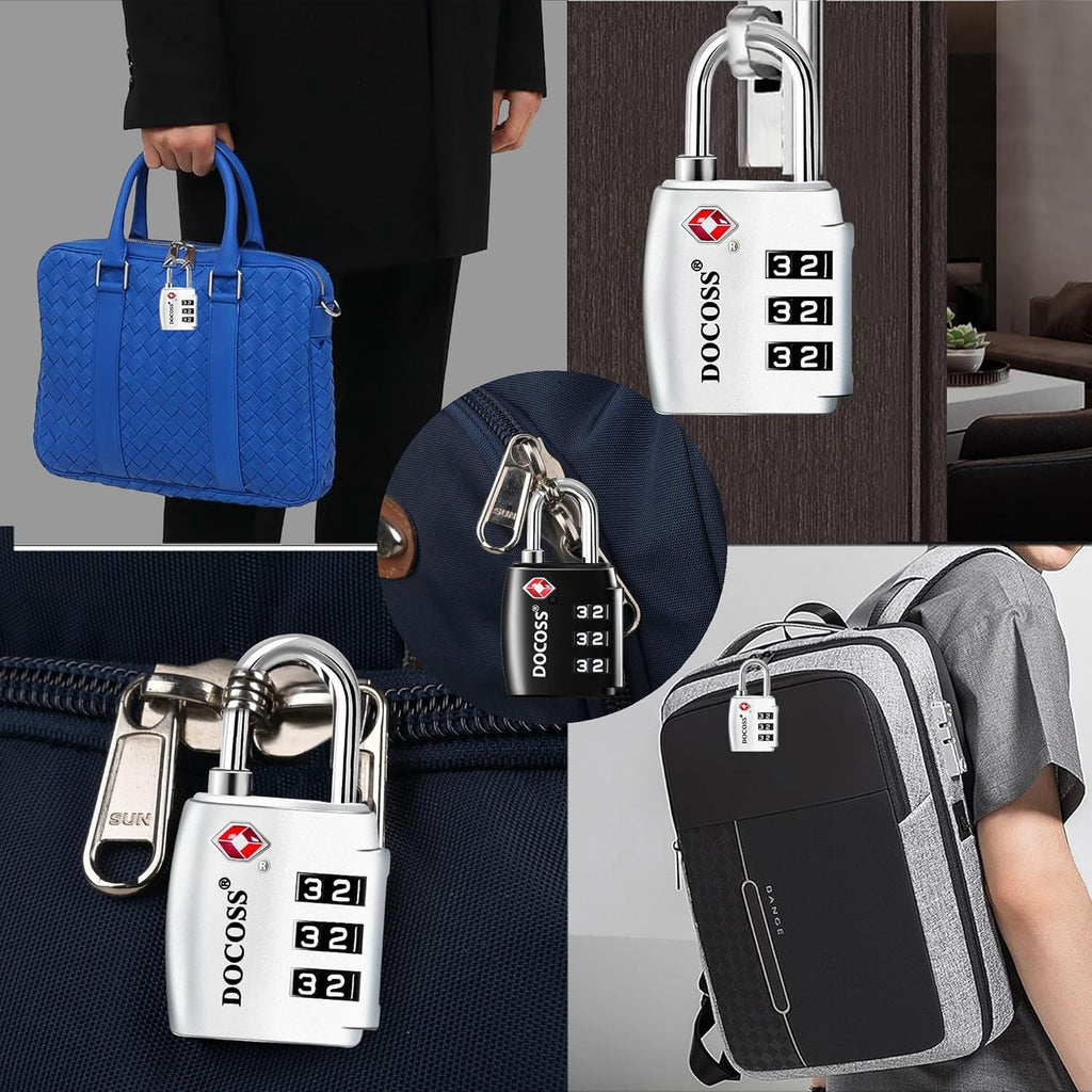 DOCOSS-Set of 2-202 TSA Approved Locks for Luggage, Number Lock for Bag,Small TSA Locks for Luggage Combination Password Lock for Travel
