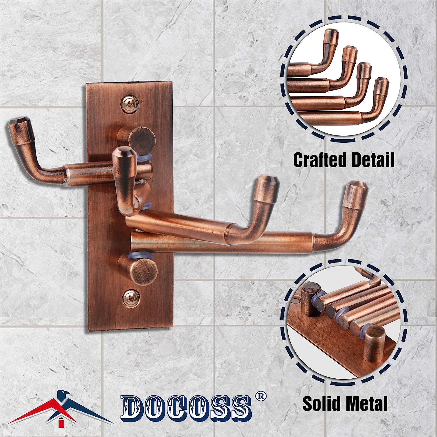 DOCOSS -Pack Of 2- Stainless Steel Flexible 4 Pin Bathroom Hooks Cloth