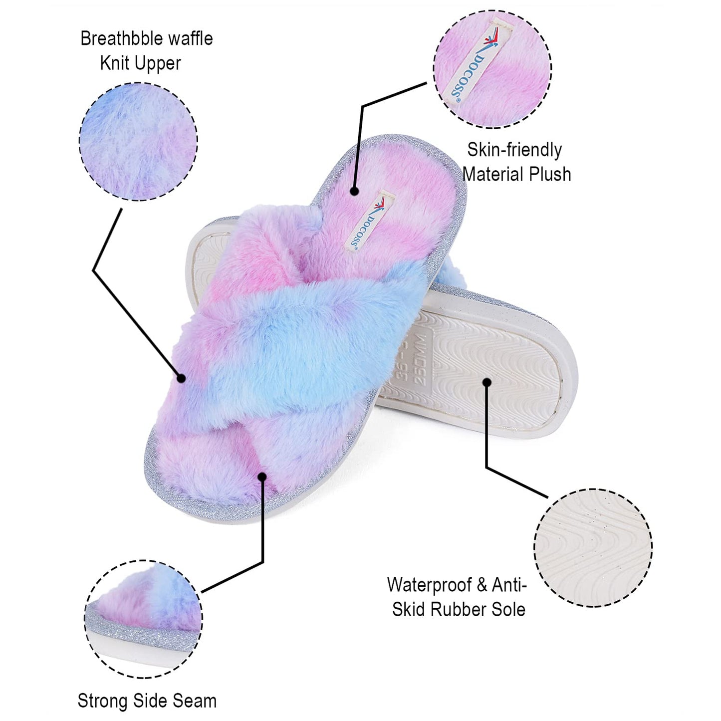 DOCOSS Indoor Slippers Warm Slippers Winter Bedroom Home Slippers for Women,Girls & Men Fur Winter Slippers (UK 3-4 -25 cm)