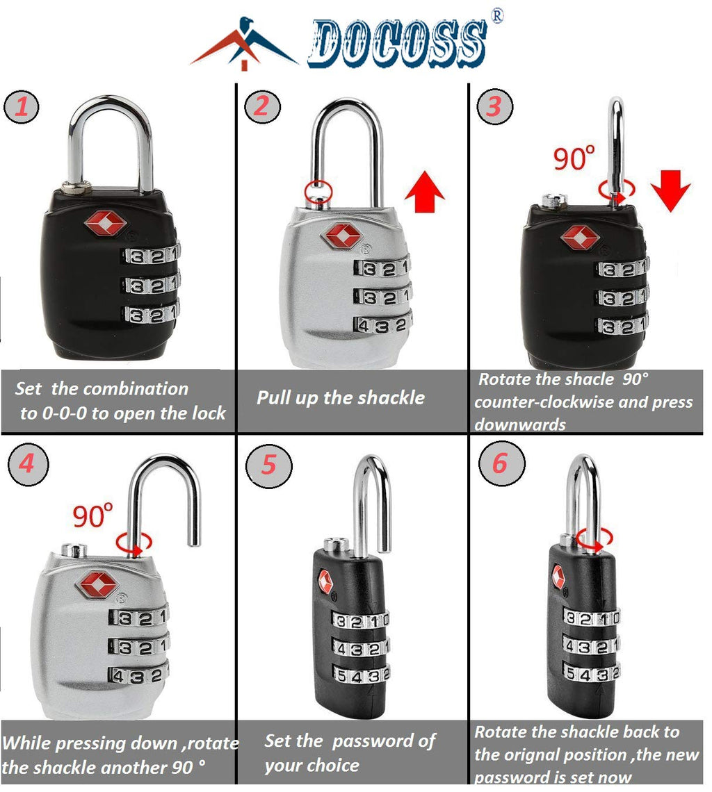 DOCOSS-Set of 2-331-METAL TSA Lock 3 Digit for Luggage Bag International Number Password Travel Locks(Muliti-Color)