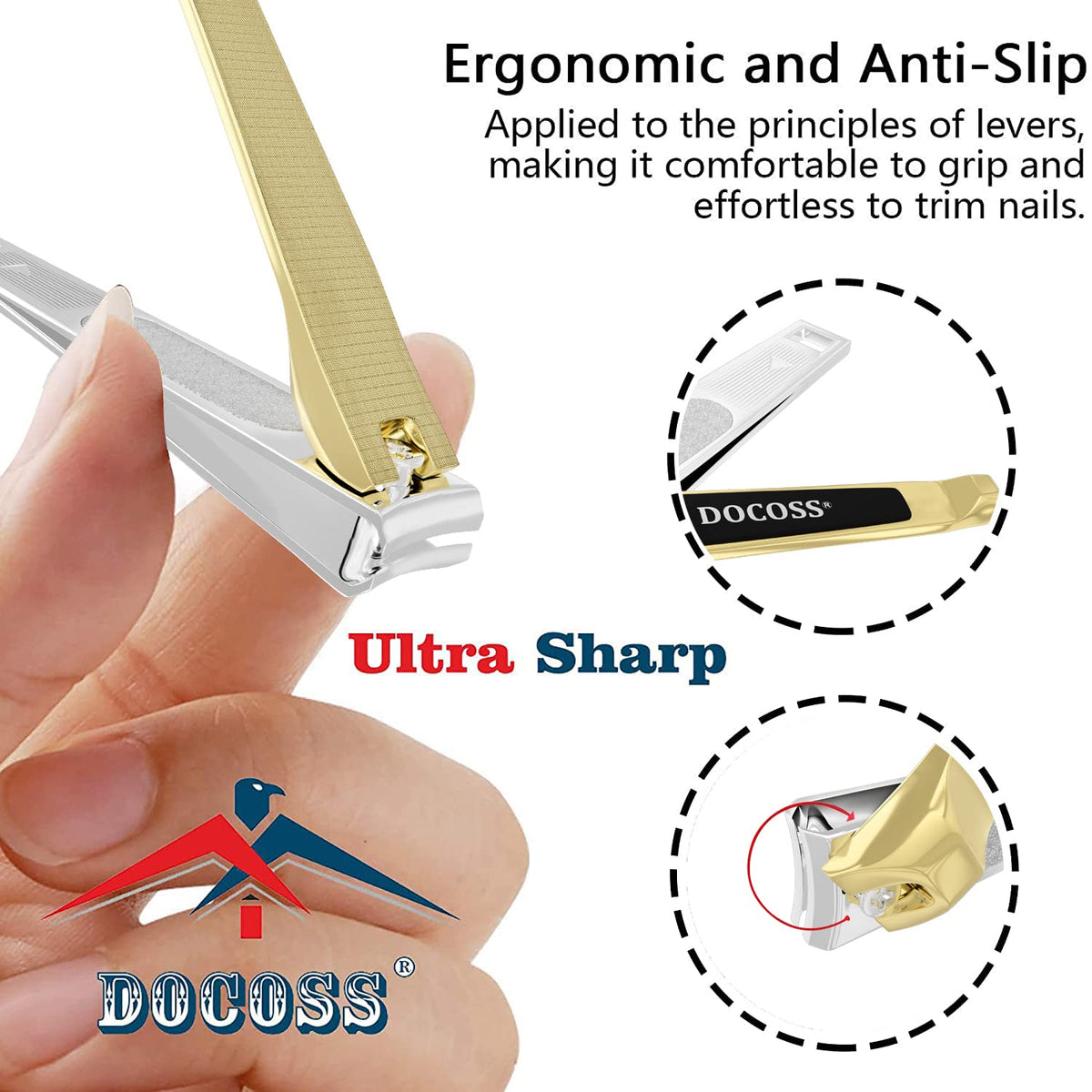 DOCOSS- Pack Of 2-Quality Gold Nail Clippers Antique Nail Cutter Set Kit Fingernail Toe Nails Cutter With Filer For Man And Women
