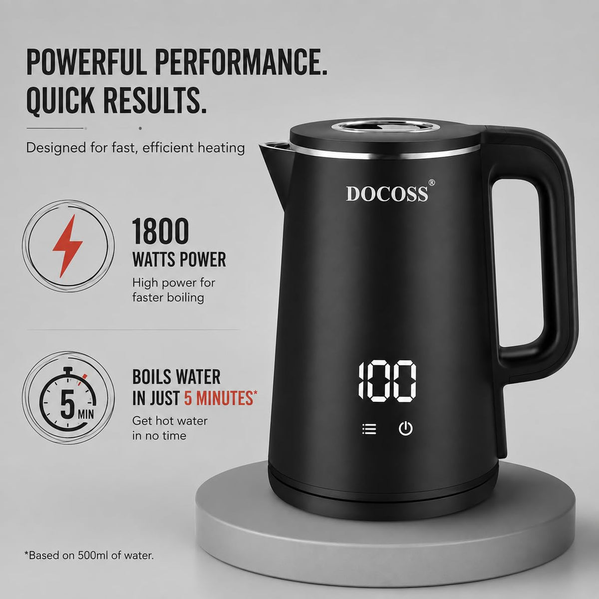 DOCOSS Electric Kettle for Hot Water, 1.8L Multipurpose Kettle with 5 Preset Modes & Digital Touch Display, 1800W Hot water Kettle with Auto Shutoff and 360° Swivel Base