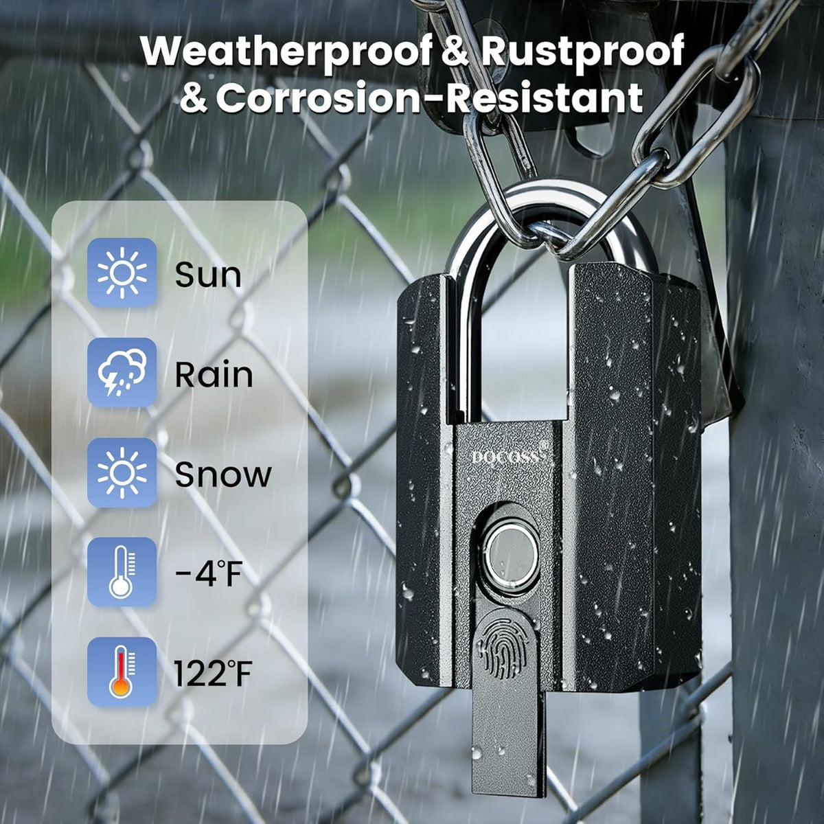 DOCOSS Fingerprint Door Lock, Heavy-Duty Smart Padlock, Fingerprint Lock with 3-Way Unlock (Fingerprint/App/2 Keys),USB Rechargeable, Waterproof Lock for Suitcase,Home, Office, Gym Locker, Gate