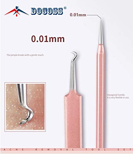 DOCOSS- 5 Pcs Stainless Steel Blackhead Remover Tool Acne removal tool /Blackhead Tweezers Pimple Removal Tool Acne Needle Set /Acne Extractor Tool With Metal Case