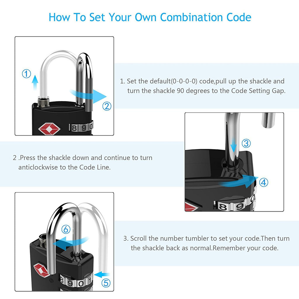 DOCOSS-Set of 2-309-Metal TSA Lock 4 Digit for Luggage Bag International Number Password Travel Locks