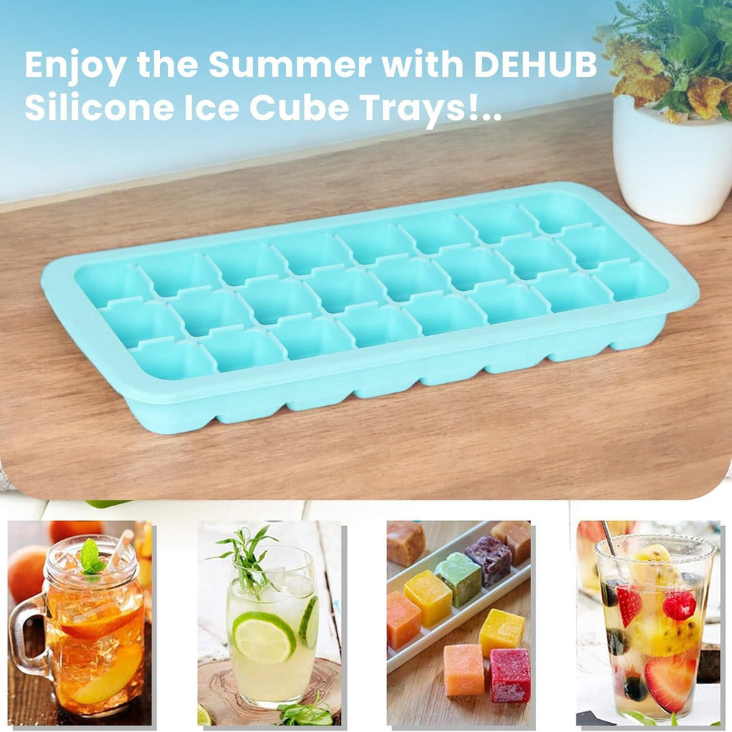 DOCOSS -Big Premium Silicon Ice Cube Maker Trays for Freezer,Food Grade Silicone Ice Cube Tray Box Mould with Lids, Perfect Fridge Thin Ice Tray (Blue)(1 pc)