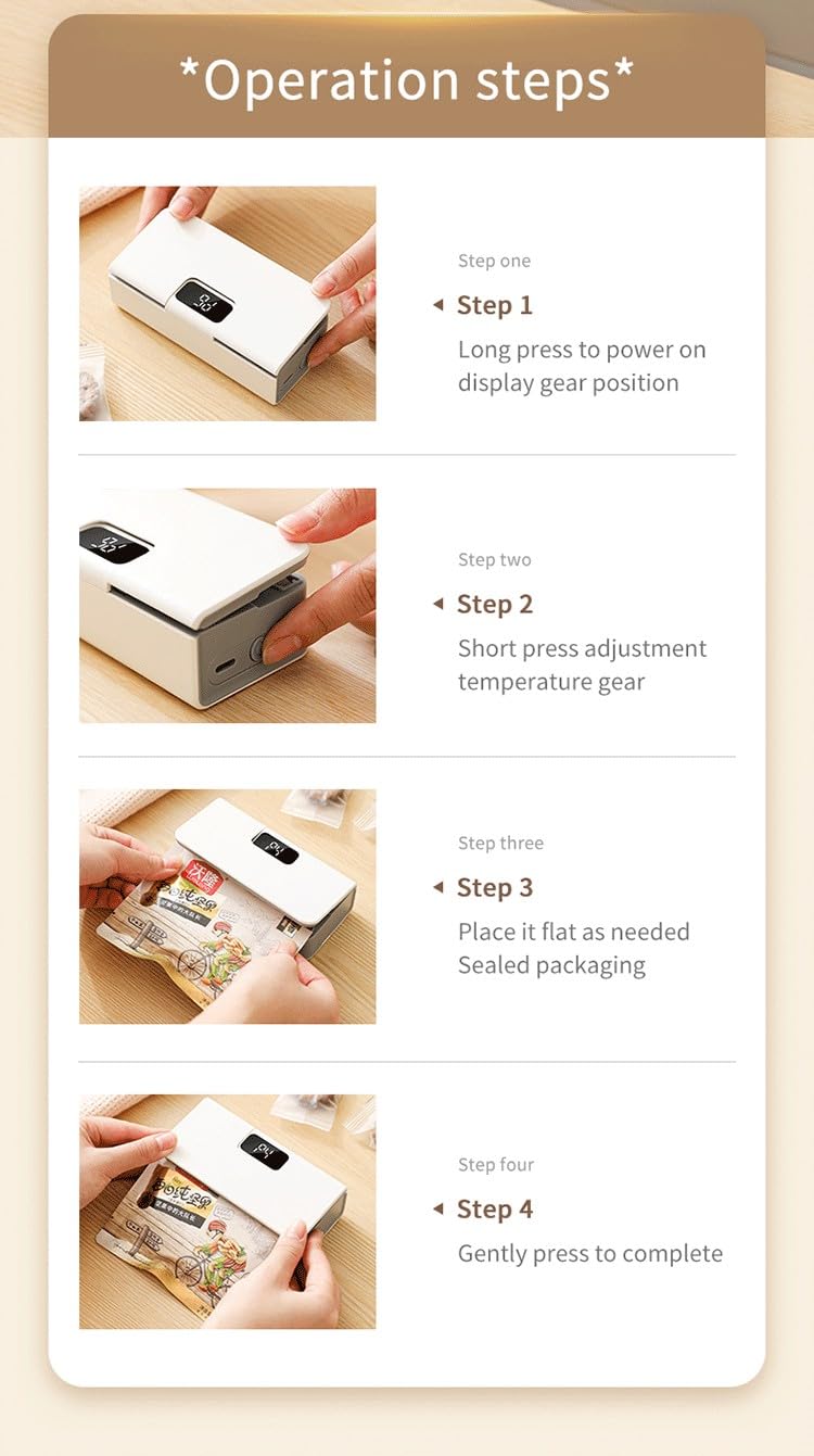 Docoss Rechargeable Mini Bag Sealer with Cutter & Power Display, Magnetic Mini Bag Sealer Fridge for Food Storage with 6 Adjustable modes, Portable Heat Sealing Machine for Kitchen Snacks