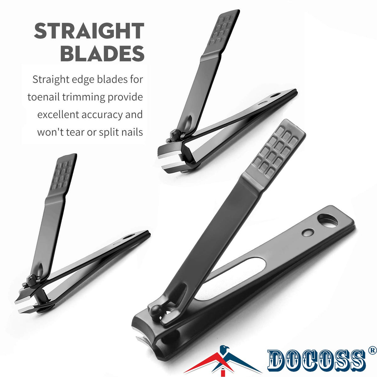 DOCOSS Pack Of 3 Stainless Steel Nail Cutter Kit Set & Toenail Fingernail Clipper/Nail Clipper Set/Nail Cutter For Men Women (Black)