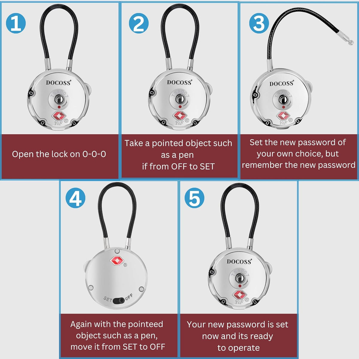 DOCOSS Metal TSA Locks, USA International Number Password Combination Luggage Travel Bag Locks