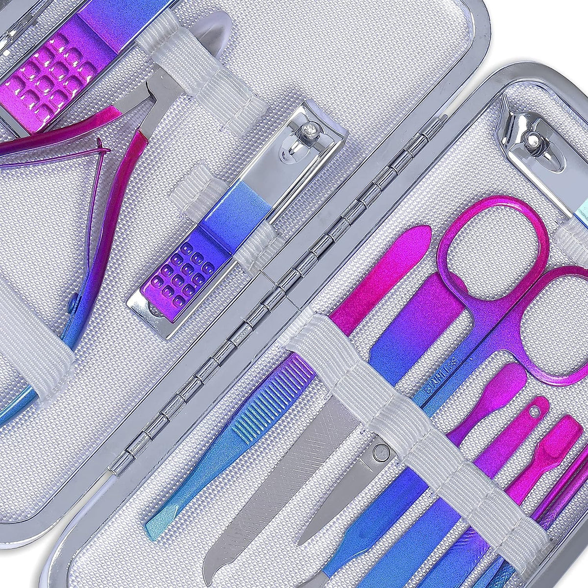 DOCOSS-12 IN 1 Stainless Steel Proffesional Manicure Pedicure Set Nail Cutter ,Scissors Grooming Kit with Peeling Knife, Nail Cleaning Knife, Acne needle, Blackhead Tool With Leather Travel Case